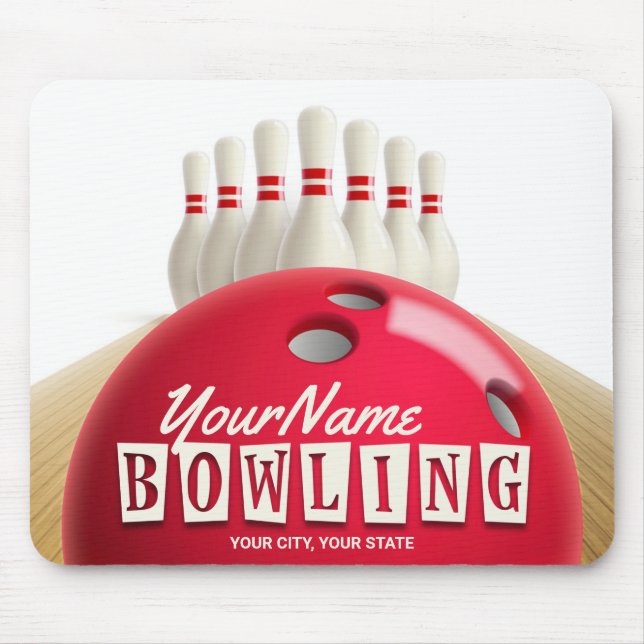 Personalised Bowling Ball Lanes Pins Retro League Mouse Pad (Front)