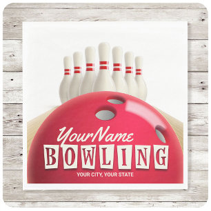 Personalised Bowling Ball Lanes Pins Retro League  Napkin