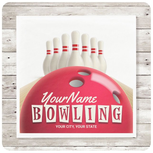 Personalised Bowling Ball Lanes Pins Retro League  Napkin (Creator Uploaded)
