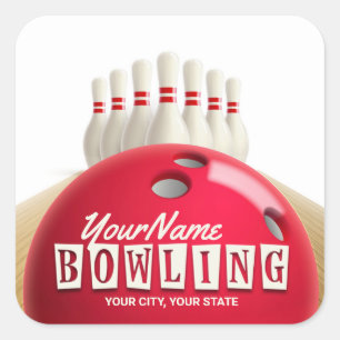 Personalised Bowling Ball Lanes Pins Retro League  Square Sticker
