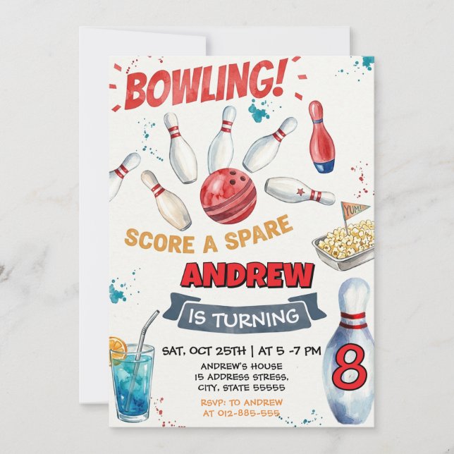 Personalised Bowling Birthday Party for kid Invitation (Front)
