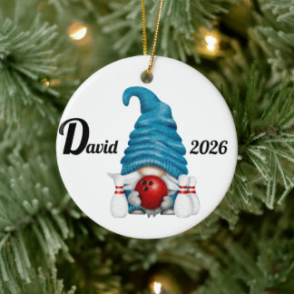 Personalised Bowling Gnome Christmas  Ceramic Tree Decoration