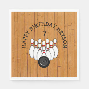 Personalised Bowling Themed Birthday Age and Name Napkin
