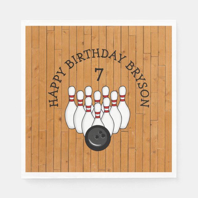 Personalised Bowling Themed Birthday  Age and Name Napkin (Front)