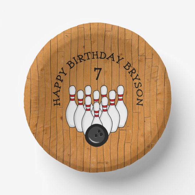Personalised Bowling Themed Birthday  Age and Name Paper Plate (Front)