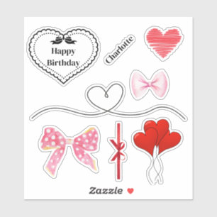 Personalised Bows and Hearts Birthday Stickers