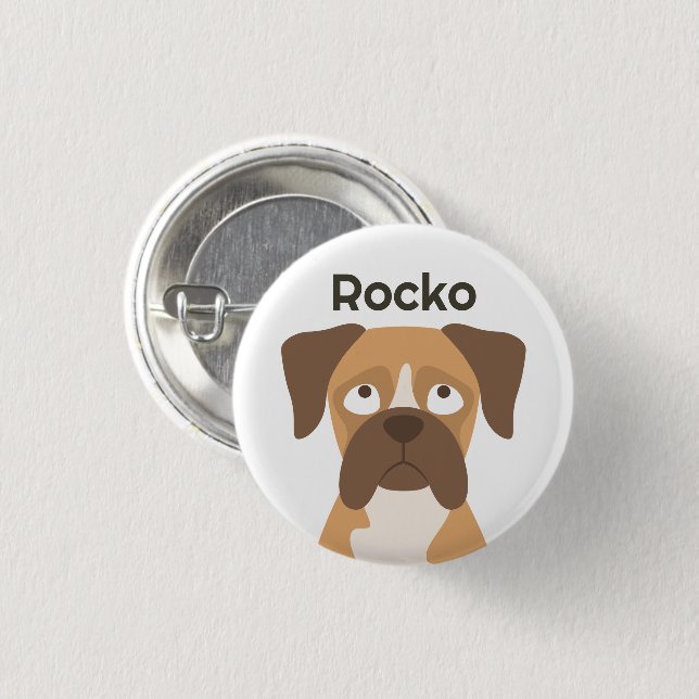 Personalised Boxer Dog Name Button, Custom Name 3 Cm Round Badge (Front & Back)