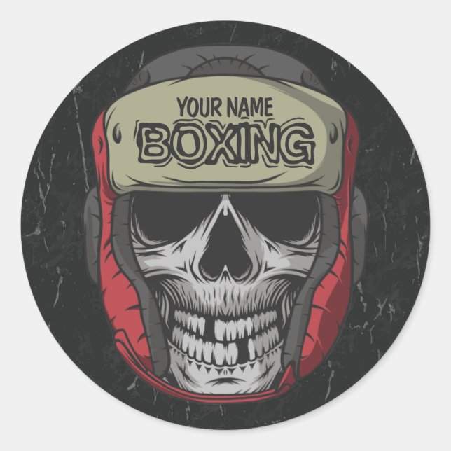 Personalised Boxer Fight Club Skeleton Boxing Gym Classic Round Sticker (Front)