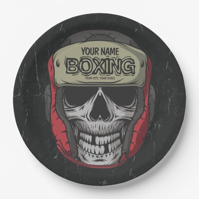 Personalised Boxer Fight Club Skeleton Boxing Gym Paper Plate (Front)