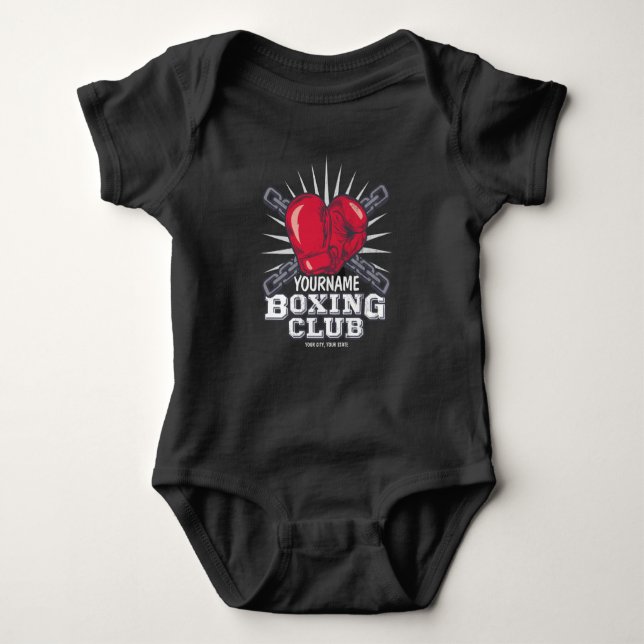 Personalised Boxing Gloves Fighter Champion Boxer Baby Bodysuit (Front)