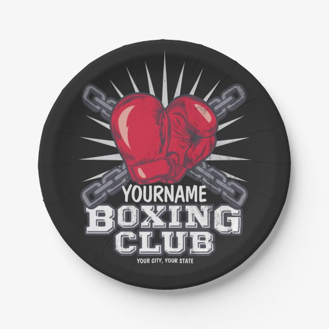 Personalised Boxing Gloves Fighter Champion Boxer  Paper Plate (Front)