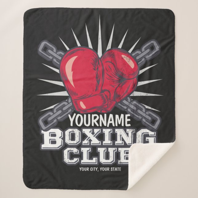 Personalised Boxing Gloves Fighter Champion Boxer Sherpa Blanket (Front)