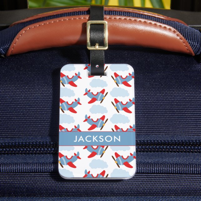 Personalised Boy Aeroplanes Luggage Tag (Front Insitu 2)