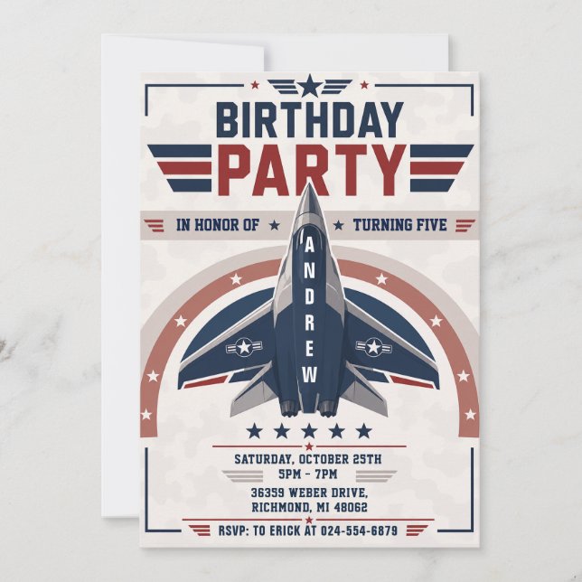 Personalised boy Air force Birthday party Invitation (Front)
