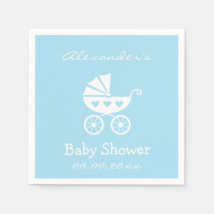 Personalised boy baby shower napkins with carriage