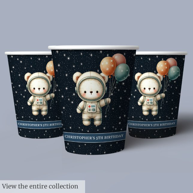 Personalised Boy Birthday Party Cups Teddy Bear (Personalized Boy Birthday Party Cups Teddy Bear Astronaut)
