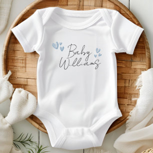 Personalised boy blue heart name hospital baby bodysuit