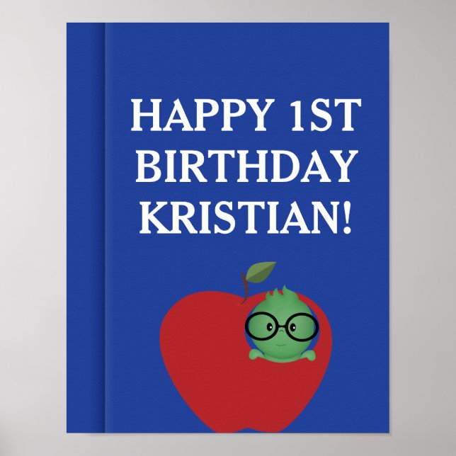 Personalised Boy Bookworm Birthday Poster (Front)