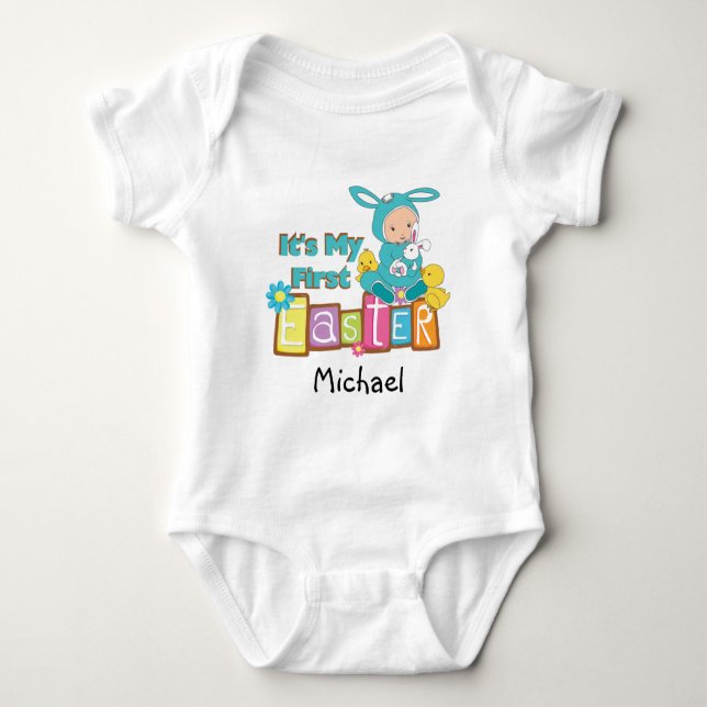 Personalised Boy Bunny First Easter Bodysuit (Front)