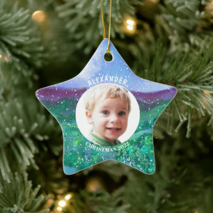 Personalised Boy Christmas Dinosaur Photo Keepsake Ceramic Tree Decoration