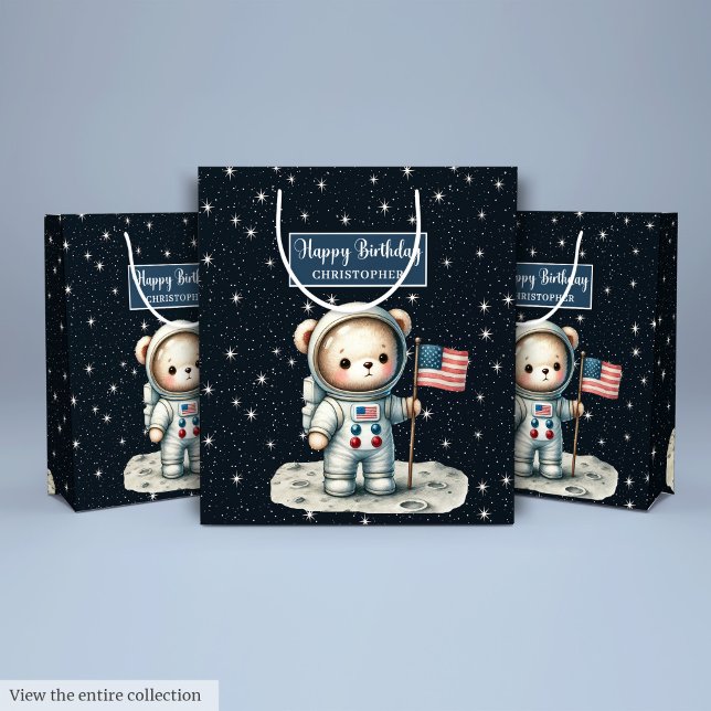 Personalised Boy Gift Bag with Space Bear Theme (Personalized Boy Gift Bag with Space Bear Theme)