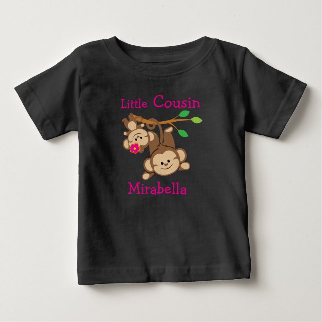 Personalised Boy, Girl Monkeys Little Cousin Baby T-Shirt (Front)
