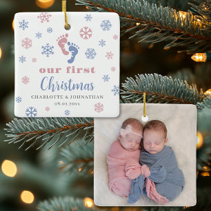 Personalised Boy Girl Twins First Christmas Photo Ceramic Ornament