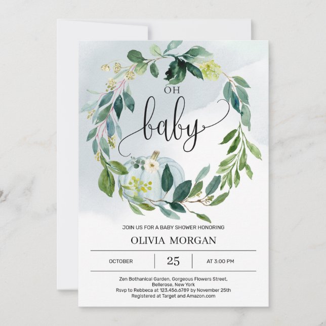 Personalised boy little pumpkin baby shower invitation (Front)