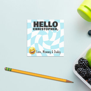 Personalised Boy Lunch Box Note Retro Chequerboard