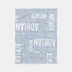 Personalised Boy Name and Bikes Dusty Blue Fleece Blanket