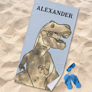 Personalised Boy Name Dinosaur Beach Towel