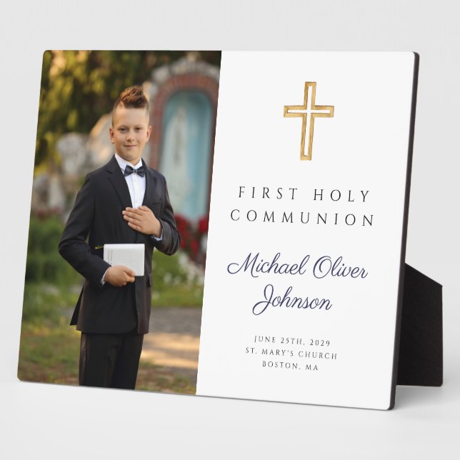 Personalised Boy Photo First Holy Communion Plaque (Side)