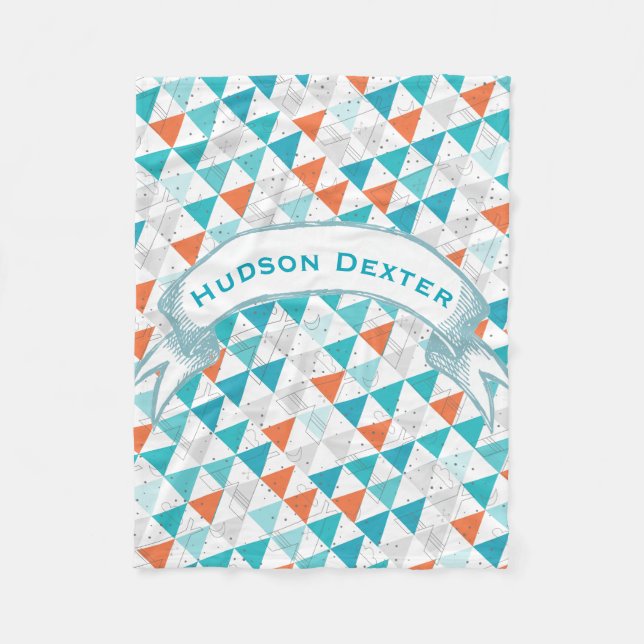 Personalised Boy Room Modern Teepee Arrow Pattern Fleece Blanket (Front)