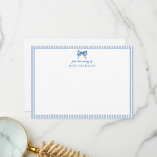 Personalised Boy Stationery Blue Bow Baby Shower Thank You Card