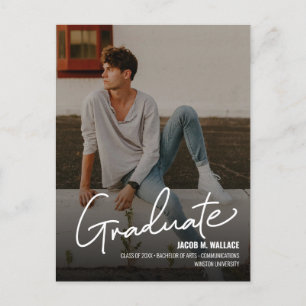 Personalised Boy University Photo Graduate Script Announcement Postcard