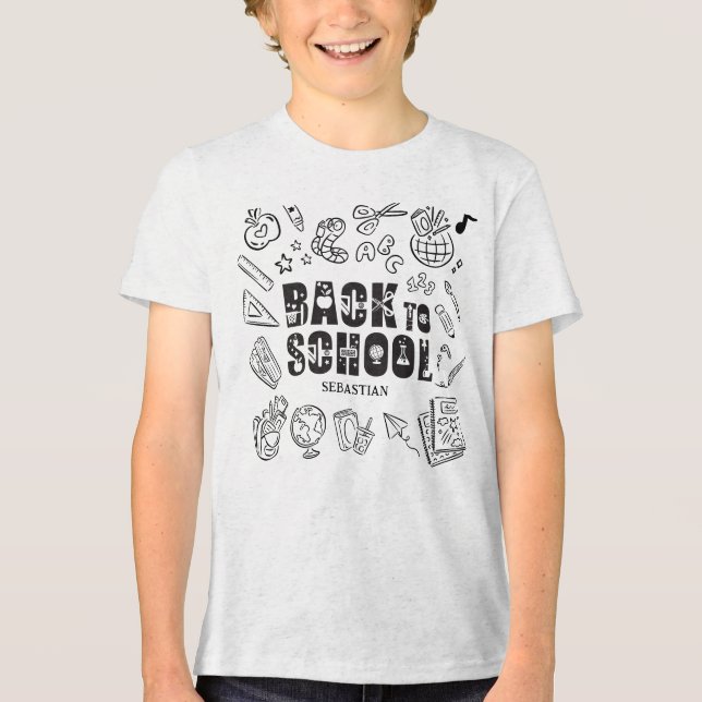 Personalised Boys Back to School Doodle  Tri-Blend Shirt (Front)
