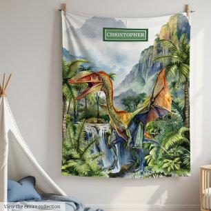Personalised Boys Birthday Prehistoric Dinosaur  Fleece Blanket