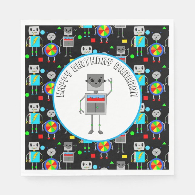 Personalised Boy's Birthday Robot  Napkin (Front)