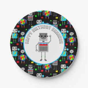 Personalised Boy's Birthday Robot  Paper Plate