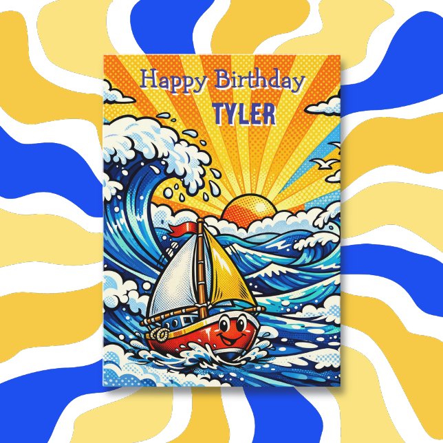Personalised Boy's Birthday | Sailboat and Shark  Card (Creator Uploaded)