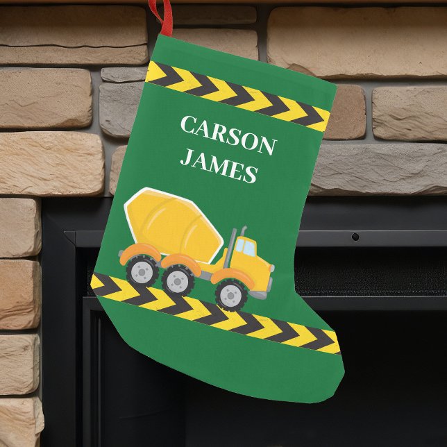 Personalised Boys Cement Mixer Truck Green Kids Small Christmas Stocking (Creator Uploaded)