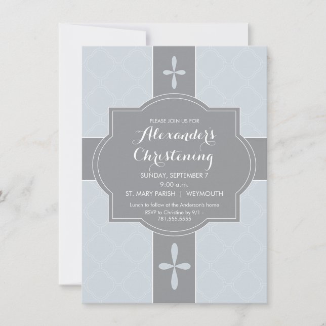Personalised Boys Christening, Baptism Invitation (Front)