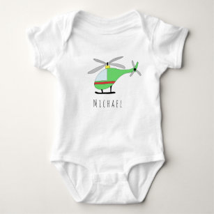 Personalised Boy's Colourful Helicopter with Name Baby Bodysuit