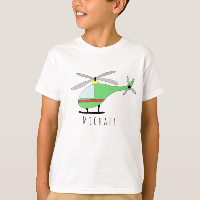 Personalised Boy's Cool Helicopter Aircraft & Name T-Shirt (Front)