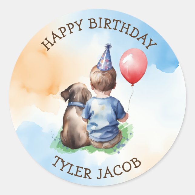 Personalised Boy's First Birthday  Classic Round Sticker (Front)