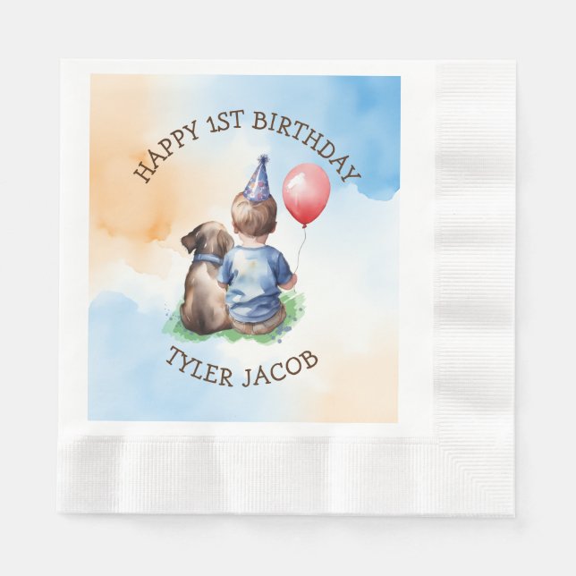 Personalised Boy's First Birthday  Napkin (Front)