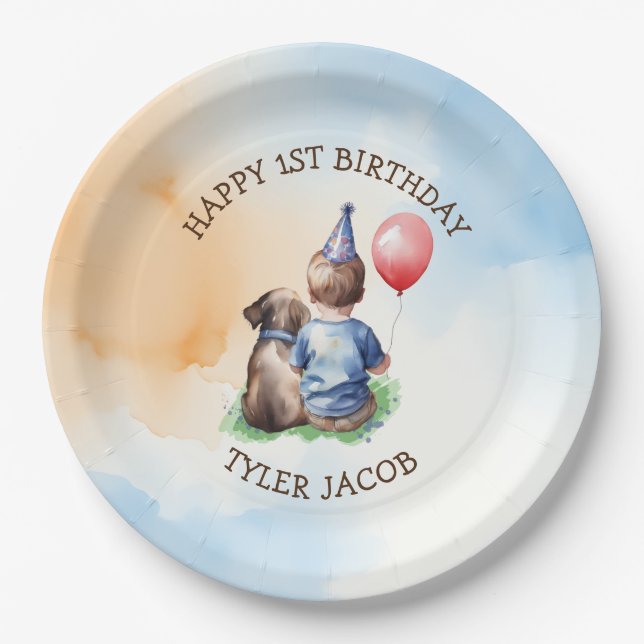 Personalised Boy's First Birthday  Paper Plate (Front)