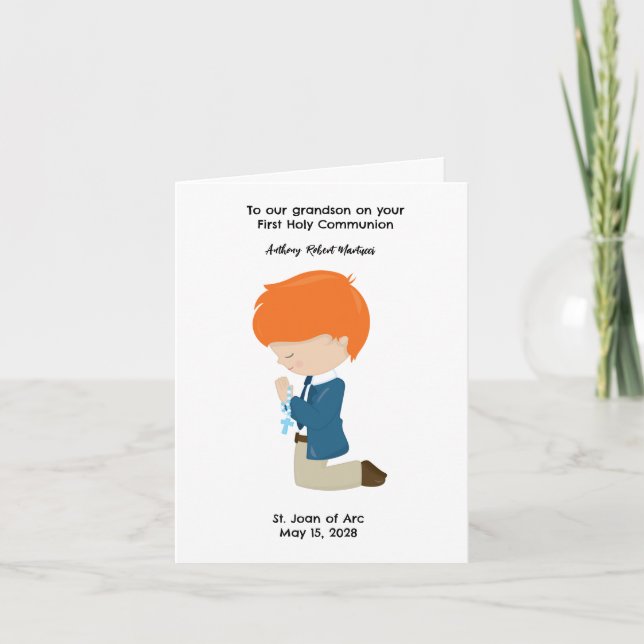 Personalised Boys First Holy Communion  Card (Front)