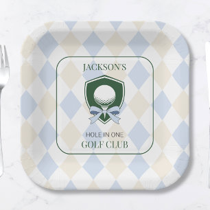 Personalised Boys Golf Blue First Birthday Party Paper Plate
