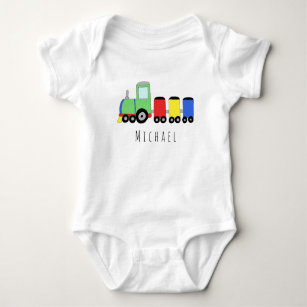 Personalised Boy's Locomotive Train with Name Baby Bodysuit